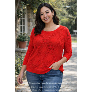 Torrid Open Knit Sweater Red Orange Size 1 Plus Lightweight Pullover